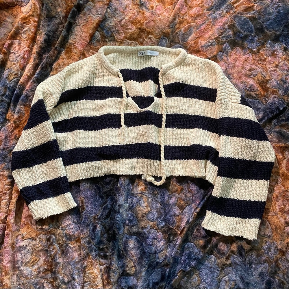 Black & White Striped Cropped Knit